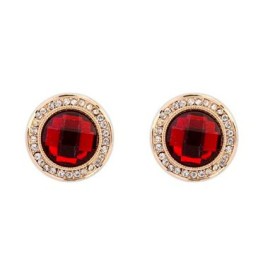Round Red Gemstone Stud Earrings